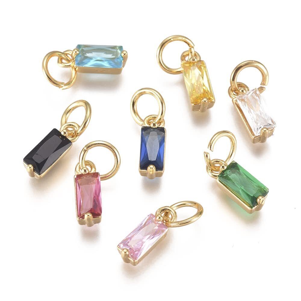 2116 20Pcs Brass Micro Pave Cubic Zirconia Rectangle Charms Colorful
